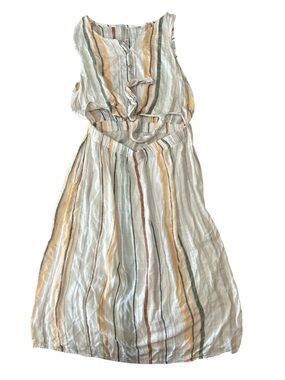 RVCA Sleeveless Striped Midi Dress with Tie Front, belly cutout size M